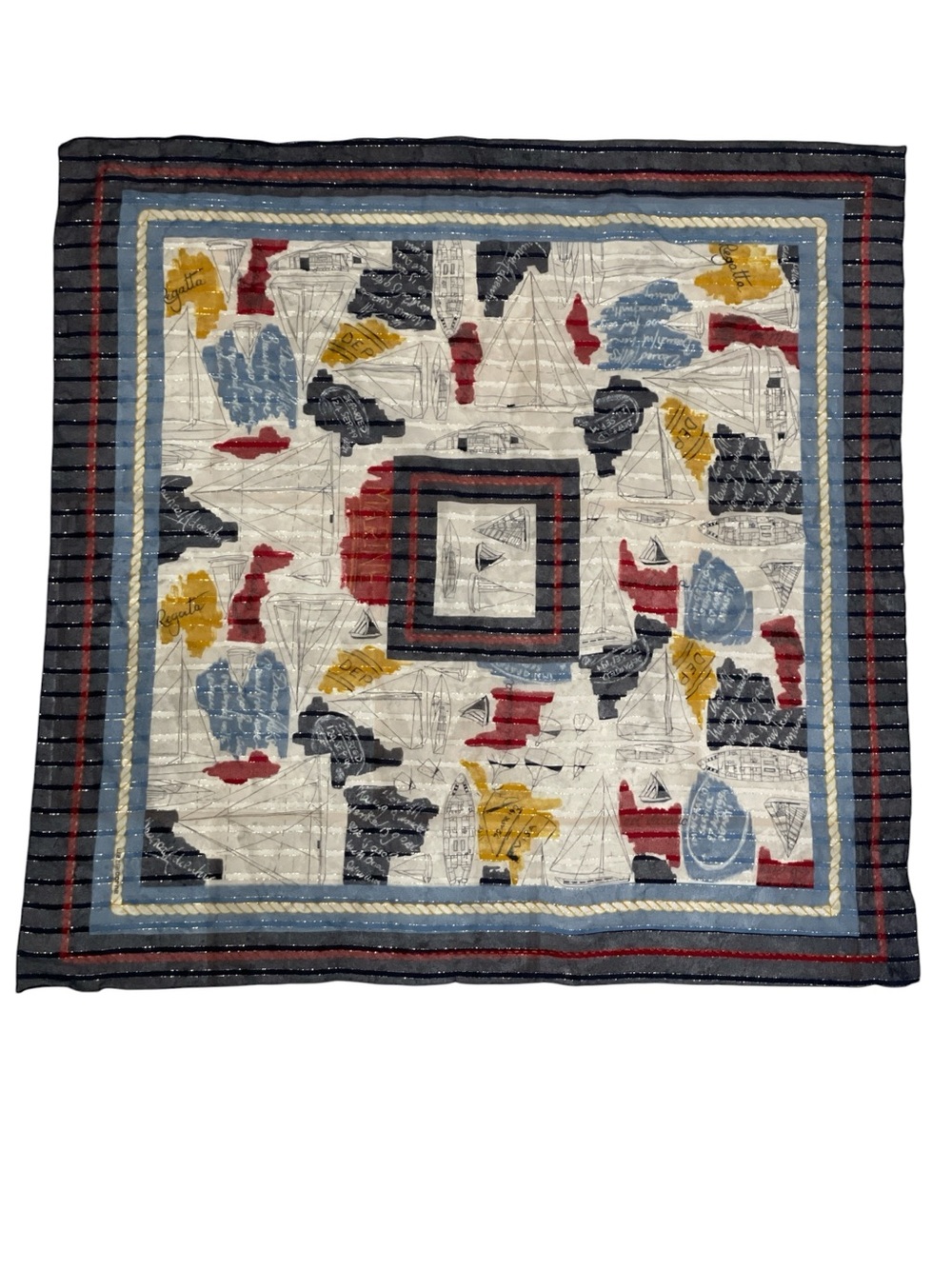 Liz Claiborne Vintage Marine Nautical Sailing Square Scarf 34" x 32”